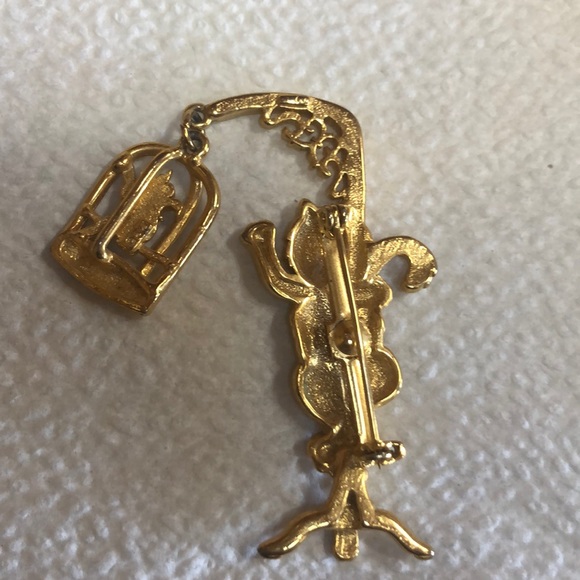Vintage JJ Cat and Bird Gold tone Brooch - Picture 5 of 5